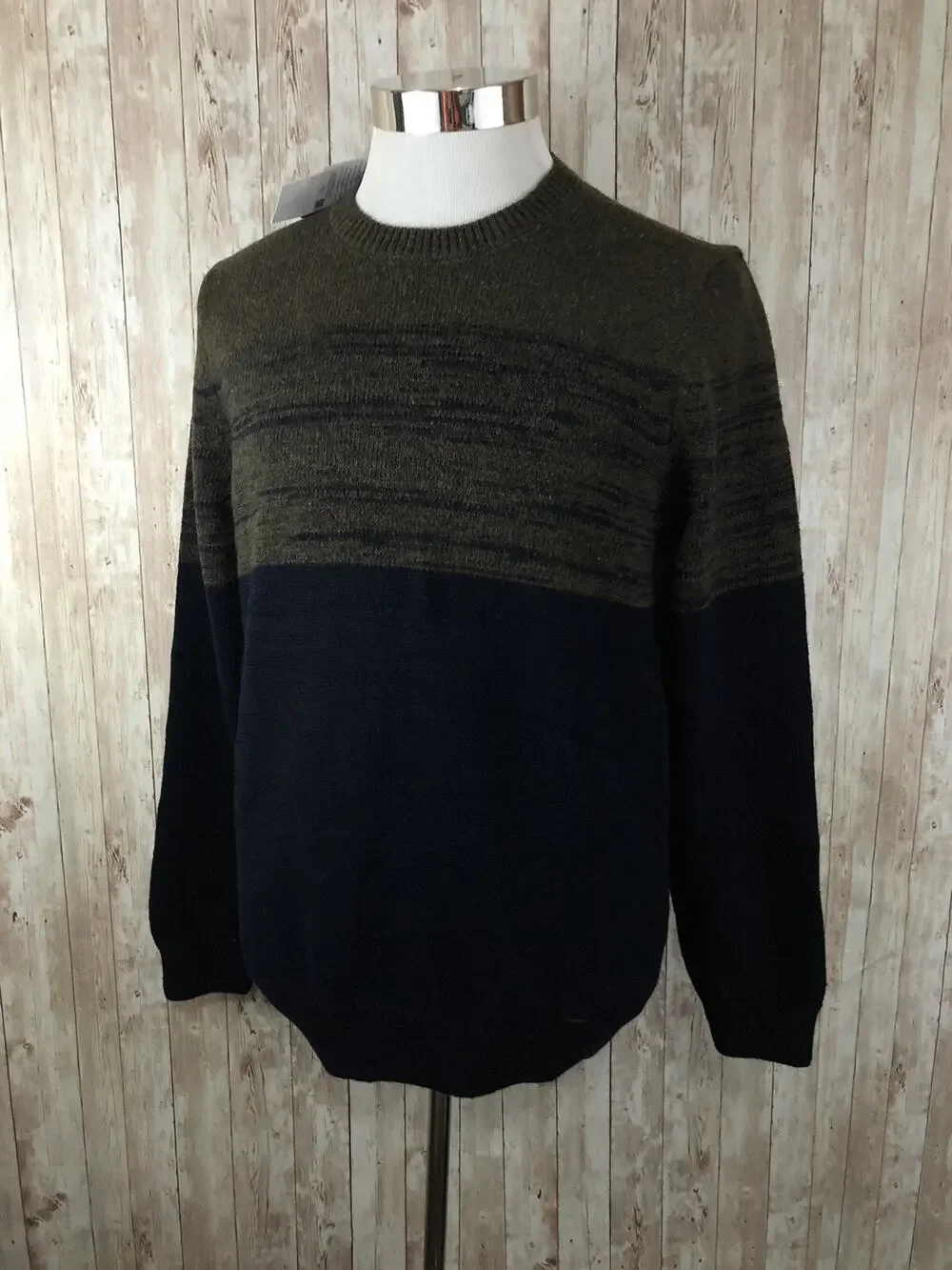 Colins Sweater Mens XL Slim Color Block Green Blue Pullover Sweatshirt Wool N20